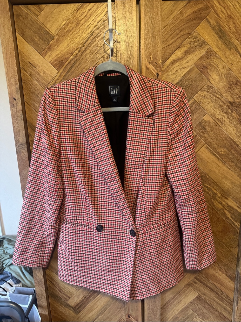 GAP Red and Cream Houndstooth Tailored Blazer
